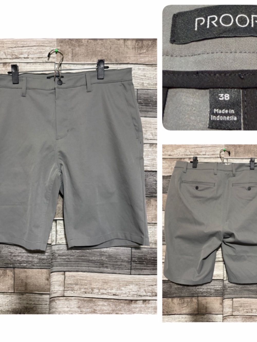 Proof Shorts Men’s 38 Gray Chino Performance Casual (Inseam 10) 100% Polyester
